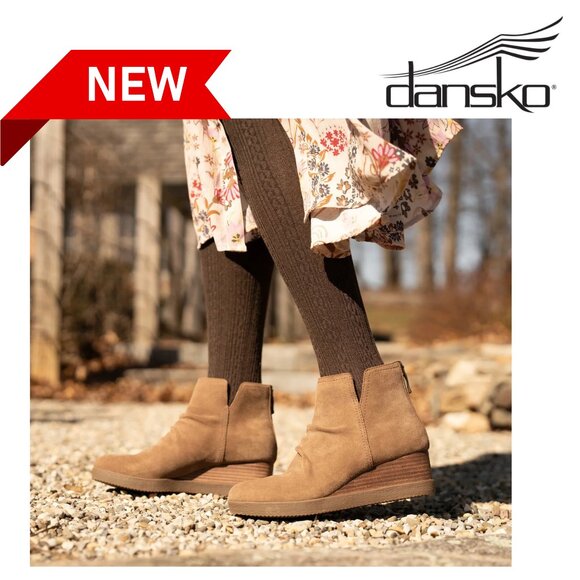 NEW Dansko Stephanie Back-Zip Wedge Boots Womens Leather Suede Tan Brown NIB - Picture 1 of 12